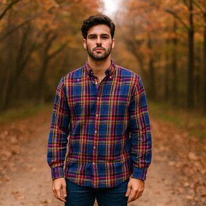 Ralph Lauren Men XL Long Sleeve Blue Plaid Button-Down Preppy Golf Casual Shirt